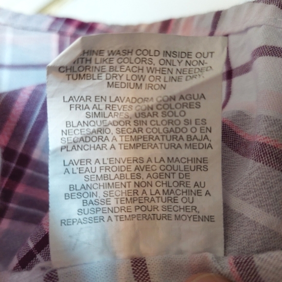 Lee Riders Womans 3X Plaid Top Long Sleeve Roll Tab 3/4 Sleeve Purple Gray - Picture 4 of 15